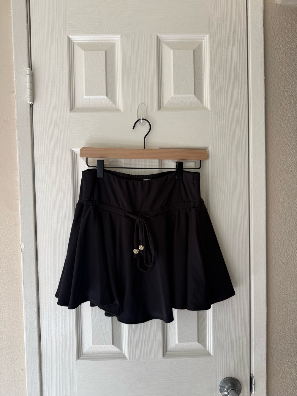 Buttery Soft Black Skirt with built in shorts & Rhinestone Front Tie